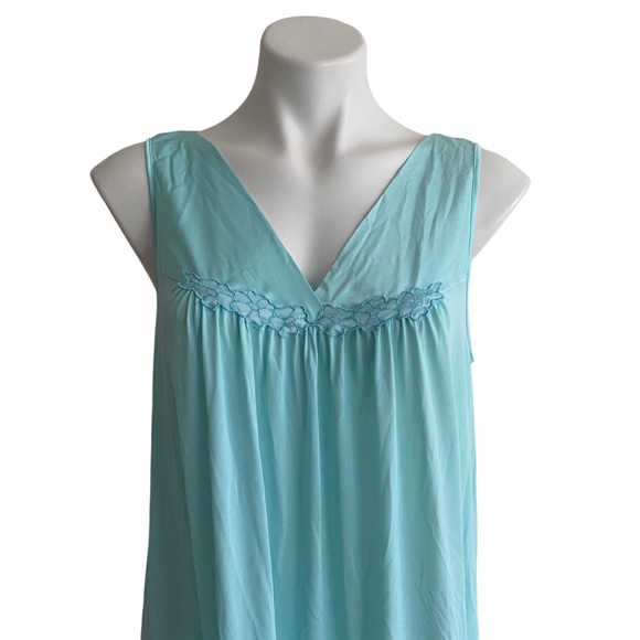 Vanity Fair blue green nightwear gown - sz MEDIUM - nylon - sheer - Picture 5 of 9